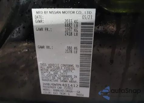 2023 Nissan Altima Sv Intelligent Awd z USA, uszkodzony, nr VIN 1N4BL4DW9PN401412